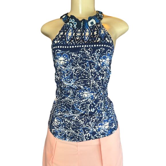 Free People Madagascar Halter Top Indigo Combo NWOT - Picture 4 of 4